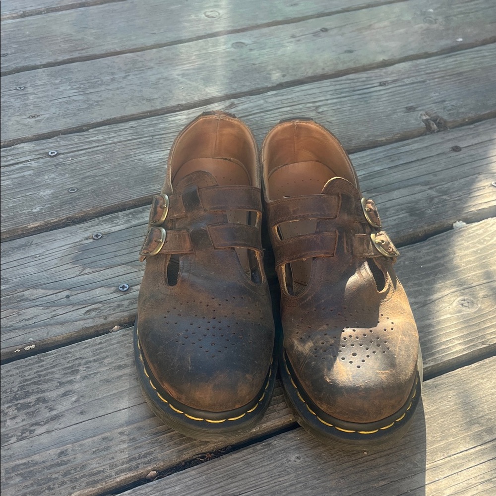 Dr. Martens Brown Leather Double-Buckle Clog Shoes